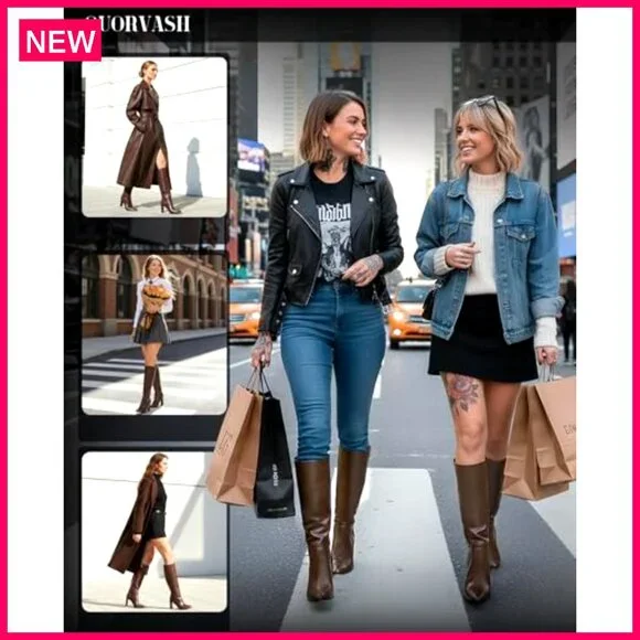 Knee High Faux Leather Boots with Block Heel and Side Zipper